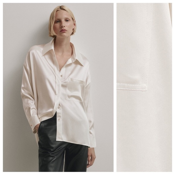 NWT. Massimo Dutti Studio Cream Silk Oversized Blouse. Size S. - Picture 1 of 11